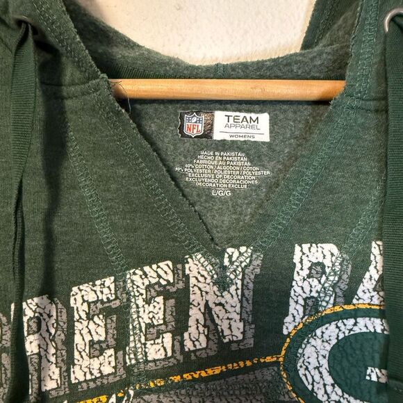 Green Bay Packers NFL V Neck Fleece Hooded Sweatshirt Size Large - Picture 3 of 5